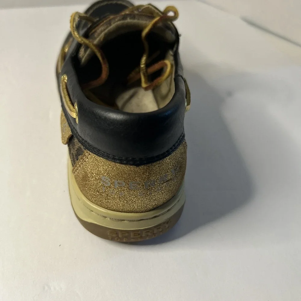 SPERRY TOP-SIDER BOAT SHOES BLACK/GOLD METALLIC SPARKLE WOMEN'S 8 M LEATHER